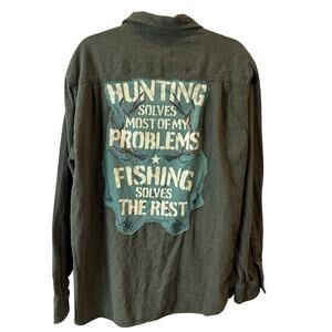 Hunting Fishing Green Brucsh Flannel Shirt XL Unique Hunter Fisherman Gift Funny